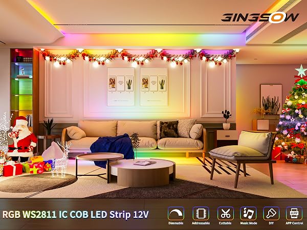 GINGSOW RGB IC COB LED Strip 18ft