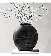 Large Black Ceramic Vase, 10.8 inch Round Minimalist Textured Floor Vase, Rustic Farmhouse Decor ...