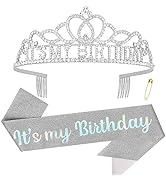 ACO-UINT Silver Birthday Crown - It's My Birthday Tiara & Sash
