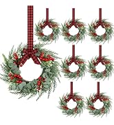 8 Pcs 8" Mini Christmas Wreaths for Kitchen Cabinet Small Christmas Candle Rings Wreaths, Front D...