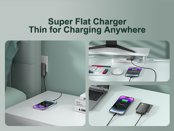 Flat USB charger, thin for anywhere