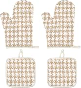 TWINKLEMON 4PCS Oven Mitts and Pot Holders Sets Heat Resistant Oven Mitts with Pothholder Thick K...