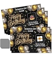 THEBESTU 50 Psc Happy Birthday Scratch off Game Cards, Black Golden Balloons Birthday Scratch Car...