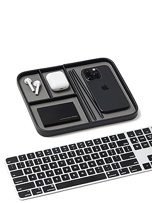 white studio shot of black valet tray in monochrome theme