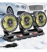 IriQuart Portable 3-Head Car Cooling Fan, Dashboard Fans for Vehicles Cars Vent Cigarette Lighter...