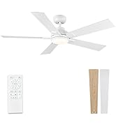 Modern Ceiling Fans with Lights - 52 inch Outdoor White Ceiling Fan with Light and Remote, Revers...