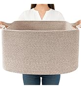 HZFTJOY Magazine & Newspaper Baskets,65L Large Woven Rope Blanket Basket,21"x16"x12"Storage Bin w...