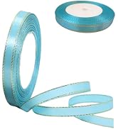 KTENGLEZ Blue Satin Ribbon with Gold Edges 2 Rolls x 3/8 Inch Total 48 Yards,Gold Border Fabric R...