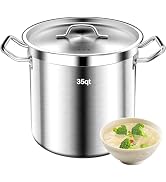 Large Cooking Pot, 35 Quart Heavy Duty Induction Soup Pot With Stainless Steel Lid Commercial Gra...
