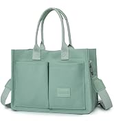 ALUWU Large Canvas Tote Bag for Women With Pockets Crossbody Handbags for Work