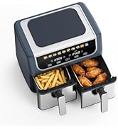KMFurnila 2 Baskets Air Fryer 9.5 QT, 10 in 1 Dual Air Fryers with Ceramic Crisper Plate, 80-450°...
