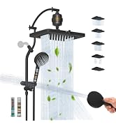 Hibbent 13" Filtered Shower Head & Filtered 10-Mode Handheld Combo, Black | High Pressure 5-Spray...