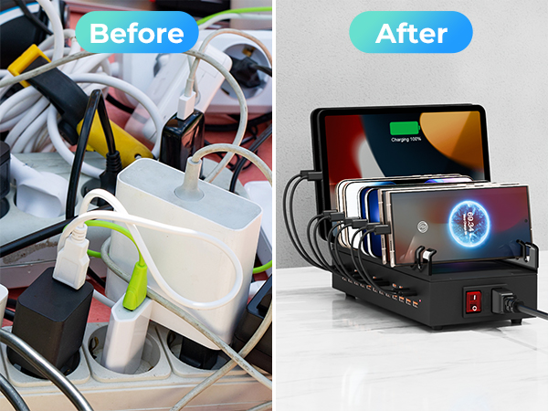 Charging Station for Multiple Devices, 300W 24 Ports USB Charger Block Multiple USB Power Strip