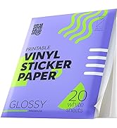 Premium Printable Vinyl Sticker Paper for Inkjet Printer and Laser - 20 White Glossy Sticker Pape...