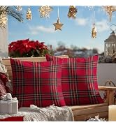 HOMETITUTE Set of 2 Christmas Red Plaid Throw Pillow Covers 18x18 Inch | Soft Decorative Rustic F...