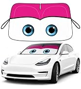 Tesla Model Y/3 Windshield Sun Shade, Cute Pink | Custom Fit for 2017-2026 Model Y and Model 3, F...