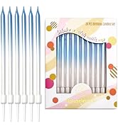APLUSELECTION 24-Count Gradient Blue Birthday Candles, Long Thin Cake Candles for Wedding, Celebr...