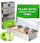 KITCHEN PERFECTION Smoker Box Filled with Apple Wood Chips -Top Grill Smoker Box,Adds Delicious S...