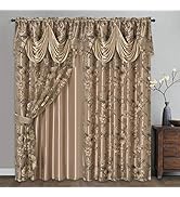 GOHD Roman Romance. Burnt-Out Printed Organza Window Curtain Panel Drape with Attached Fancy Vala...