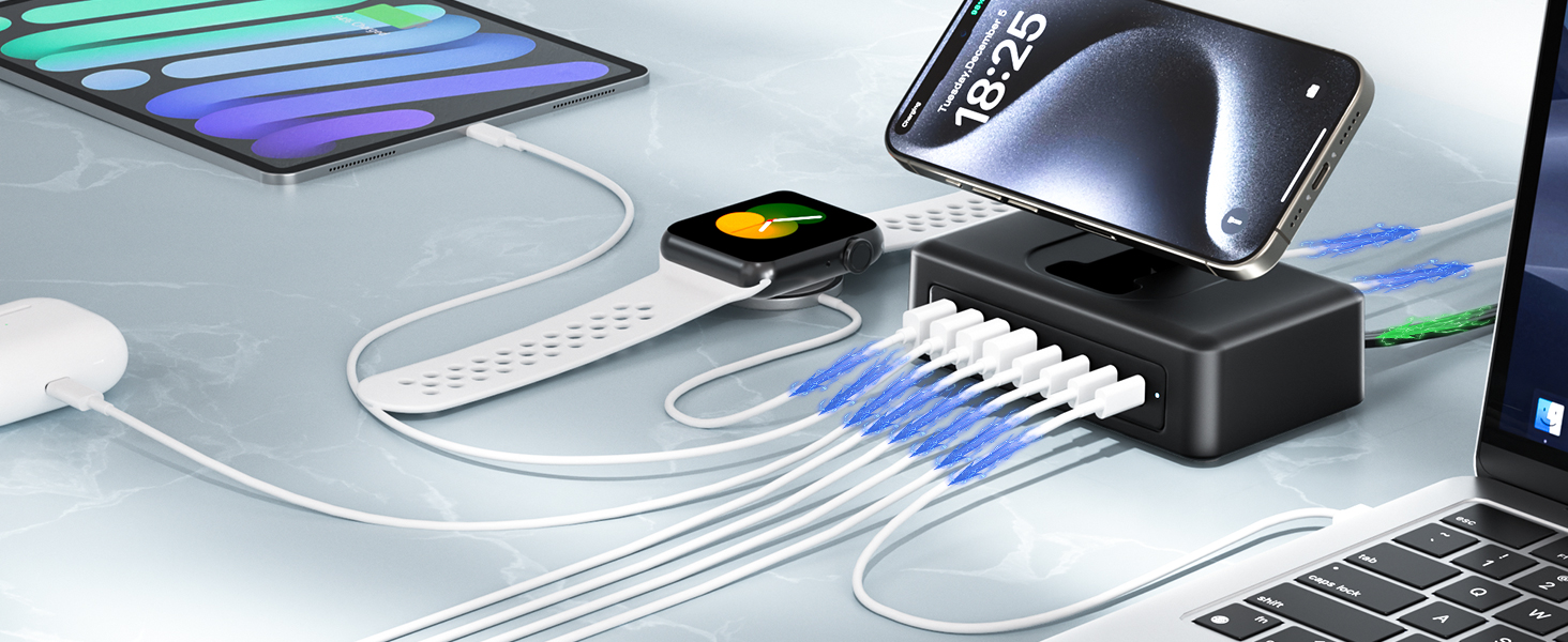 USB Charging Station, USB C Charger Block, Wireless Charger, USB Power Strip