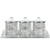 Topsky Coffee Sugar Tea Crystal Canister Set of 4,Sparkly Crystal Crushed Diamonds Home Decor,Sil...