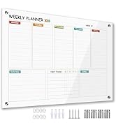 Marribol Glass Colorful Weekly Dry Erase Calendar Whiteboard for Wall,24"x 36",Frameless Mounting...