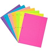 Loose Leaf Paper 8 x 10.5 IN,350 Sheets Notebook Paper 7 Neon Colors Wide Ruled Filler 3-Hole Pun...