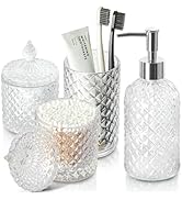 RYTOXILO Bathroom Accessories Set, 4 Pack Clear Glass Bath Accessory Sets Complete, Diamond Soap ...
