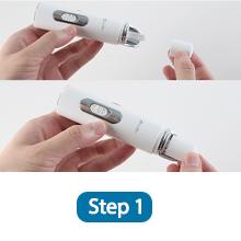 Step 1 of using DenniesCare electric nail buffer: Install on corresponding grinding head