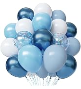 Blue and White Balloons, 50pcs 12 inch Blue White Confetti Balloons Kit, Metallic Chrome Blue Lat...
