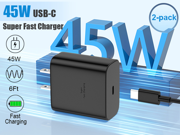 45w usb-c super fast charger 2 pack for samsung