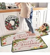 Merry Christmas Kitchen Rugs and Mats Set 2 PCS, Christmas Indoor Floor Mats for Winter, Xmas Doo...