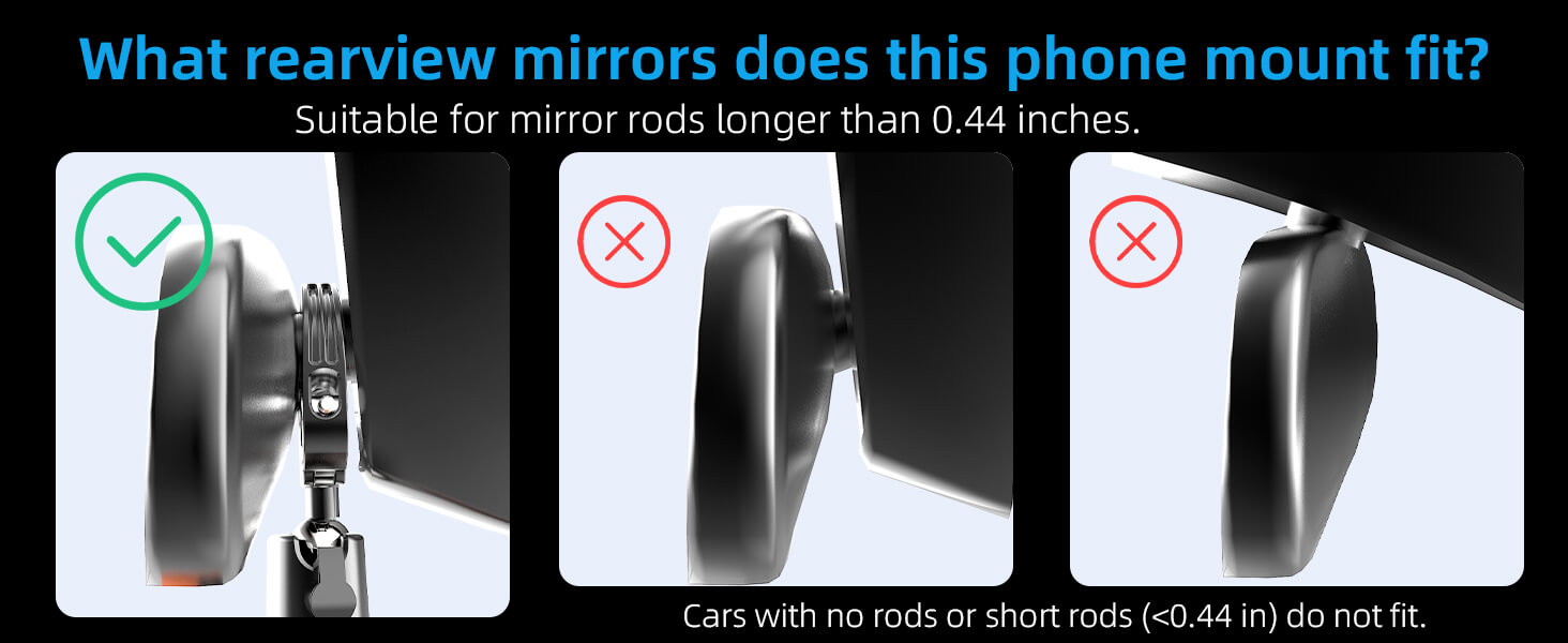 Suitable for mirror rods longer than 0.44 inches