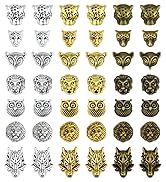 JIALEEY Animal Tibetan Loose Spacer Beads, Mixed Lion Fox Owl Leopard Spacer Beads Fit European C...
