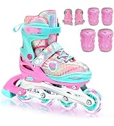 Sportneer 4 Size Adjustable Inline Skates for Girls, Kids Inline Skates Size 12C-9 with Light Up ...
