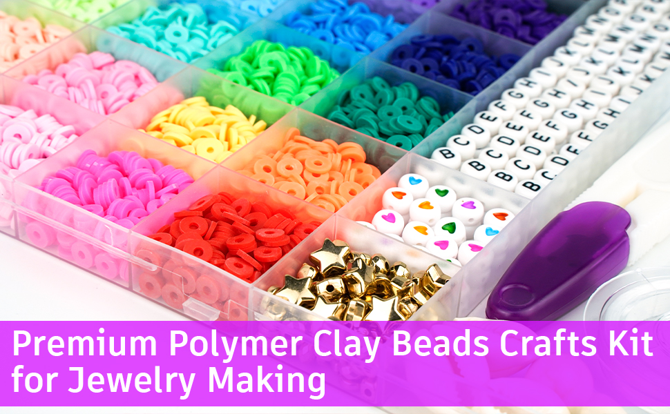 Gionlion 6000pcs premium polymer clay beads with charms kit for bracelets making jewelry making
