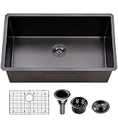 UFaucet 32 Inch Nano Black Undermount Kitchen Sink Stainless Steel Deep Single Bowl, 32”x18” Gunm...