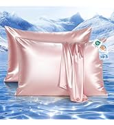 Elegear Cooling Pillow Cases Set of 2 for Hot Sleepers, Soft Silky Satin Pillowcase for Hair & Sk...