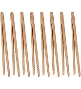 Bamboo Toast Tongs, 7 Inches Mini Wood Cooking Tong with Anti-slip Design Great for Serving Food/...