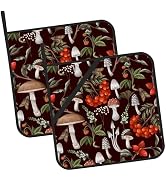 Mushrooms Pot Holders Set of 2 Heat Resistant & Non Slip Potholders, Berries and Plants Oven Hot ...