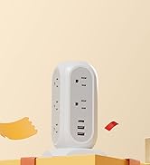 Tower Power Strip Flat Plug with 11 Outlets 3 USB (1 USB C), TESSAN Surge Protector Tower 1625W/1...