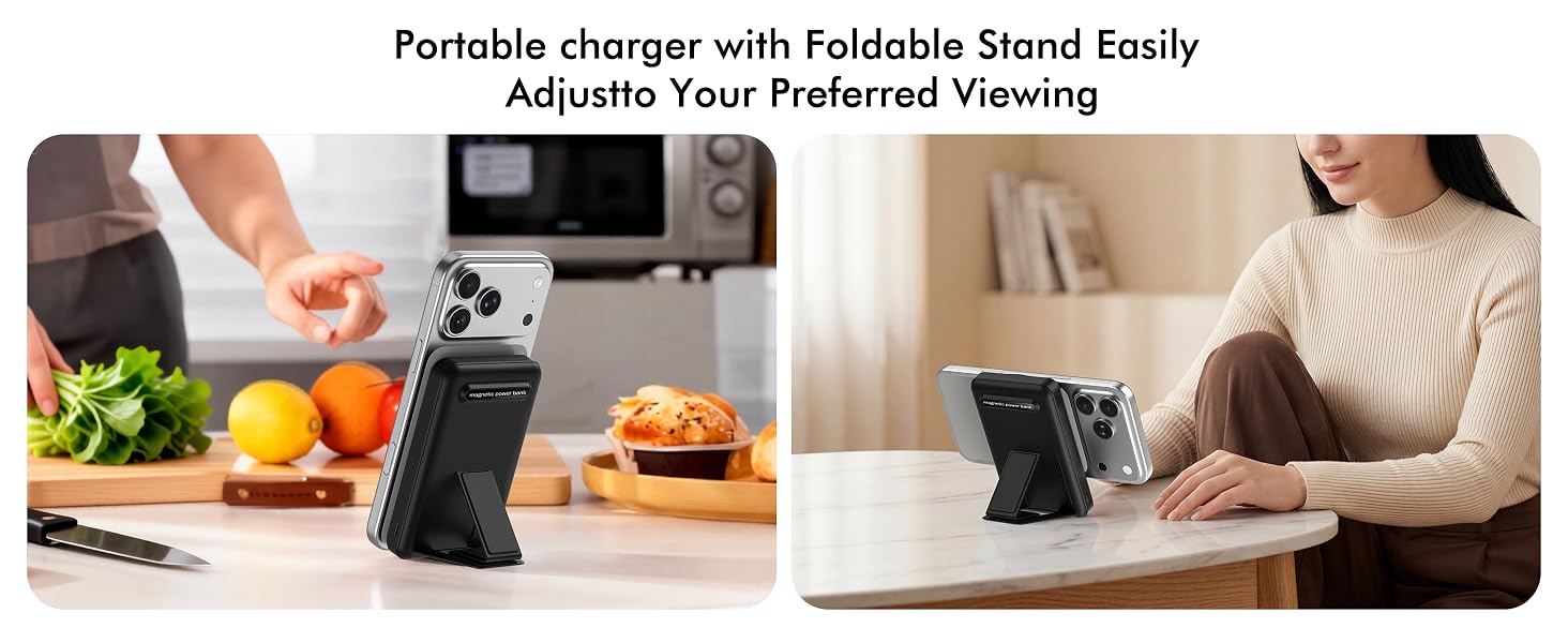 magnetic portable charger with foldable stand