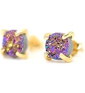 18K Gold Plated Stud Earrings For Women, Handmade 925 Sterling Silver Stud Earrings, Small Druzy ...