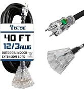 YOJOE 3-Outlets Indoor Outdoor Extension Cord with Lighted End, 3 Prong 15A Weatherproof Power Ex...