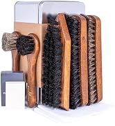 FootFitter Advanced Shoe Care Brush Set, Premium Horsehair Shine Brushes, Suede Eraser, Stiff Cle...