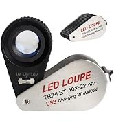 40x Magnification Jewelry Foldaway Loupe with UV and 6 Led Lights, 22mm Optical Glass Triplet Len...