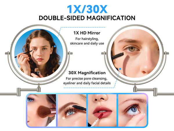 1X/30X double-sided miror for makeup, eyebrow tweezing & shaving