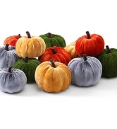 SITUMEIZI Small Velvet Pumpkins Fake Mini Pumpkin Faux Harvest Fabric Pumpkin Foam Halloween Than...