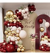 Adeyoo Burgundy Balloon Garland Arch Kit - Burgundy and Gold Balloons Maroon White Balloon Metall...