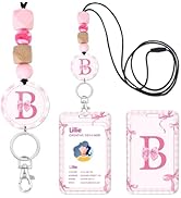 Cosmisun ID Badge Holder with Lanyard - Initial B Retractable Badge Reel with Silicone Beaded Per...